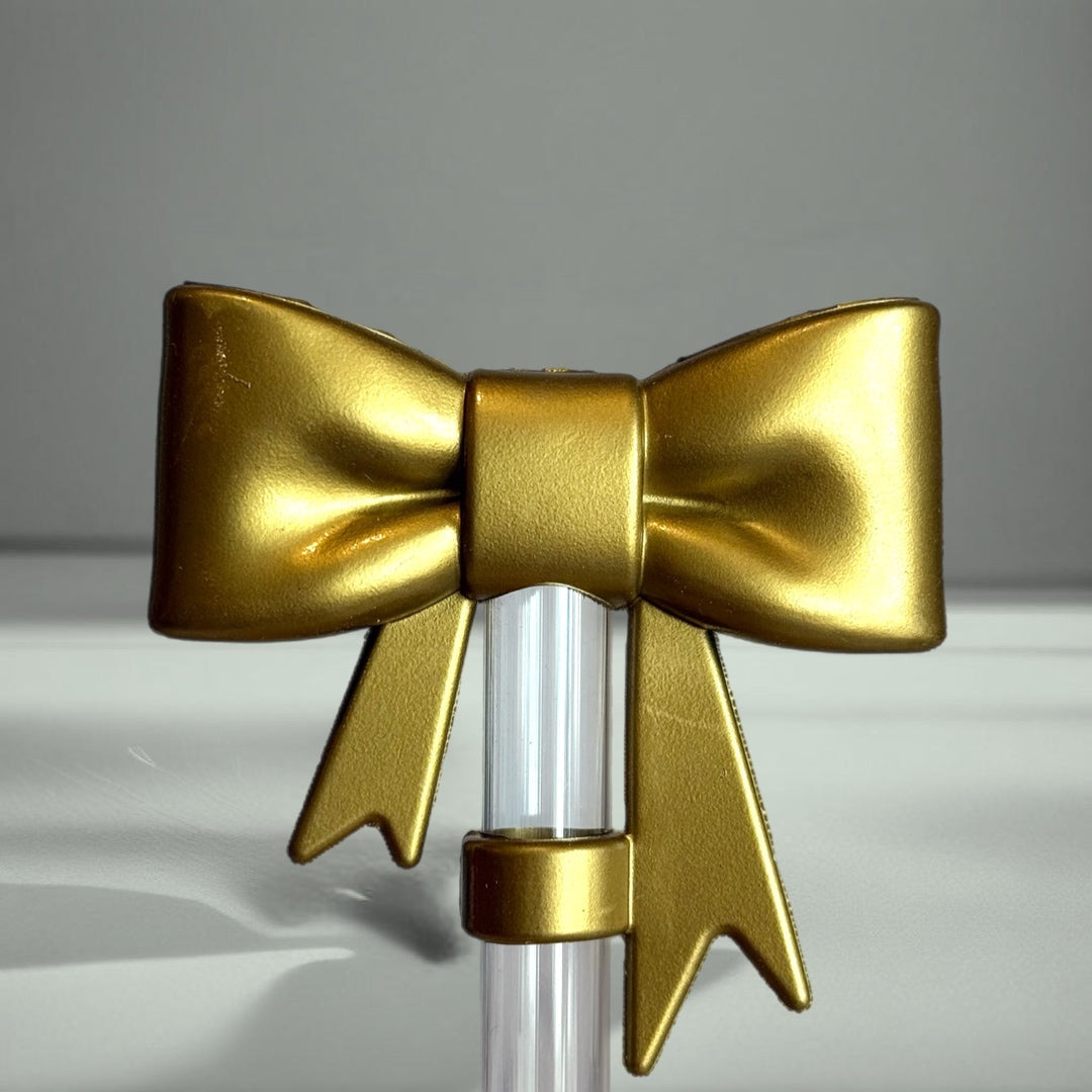 Bronze Metallic 3D Bow Straw Topper