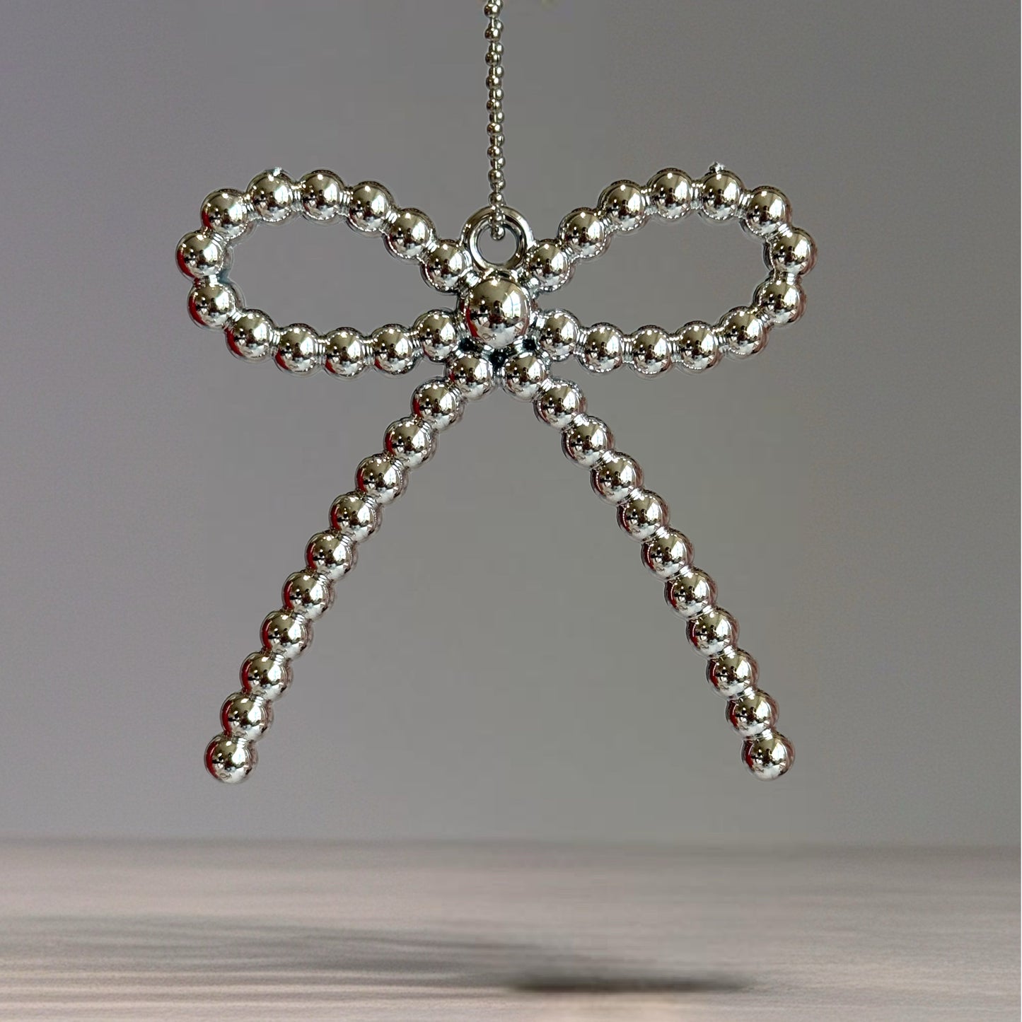 Silver Beaded Bow Charm - Tumbler Handle Charm