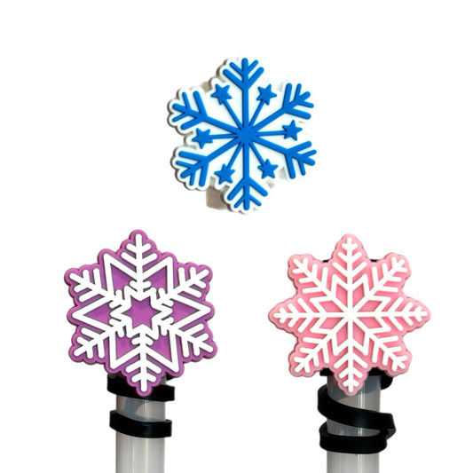 Snowflake Winter Straw Topper- Blue White