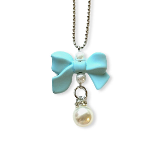 Blue Bow & Pearl Charm - Tumbler Handle Charm