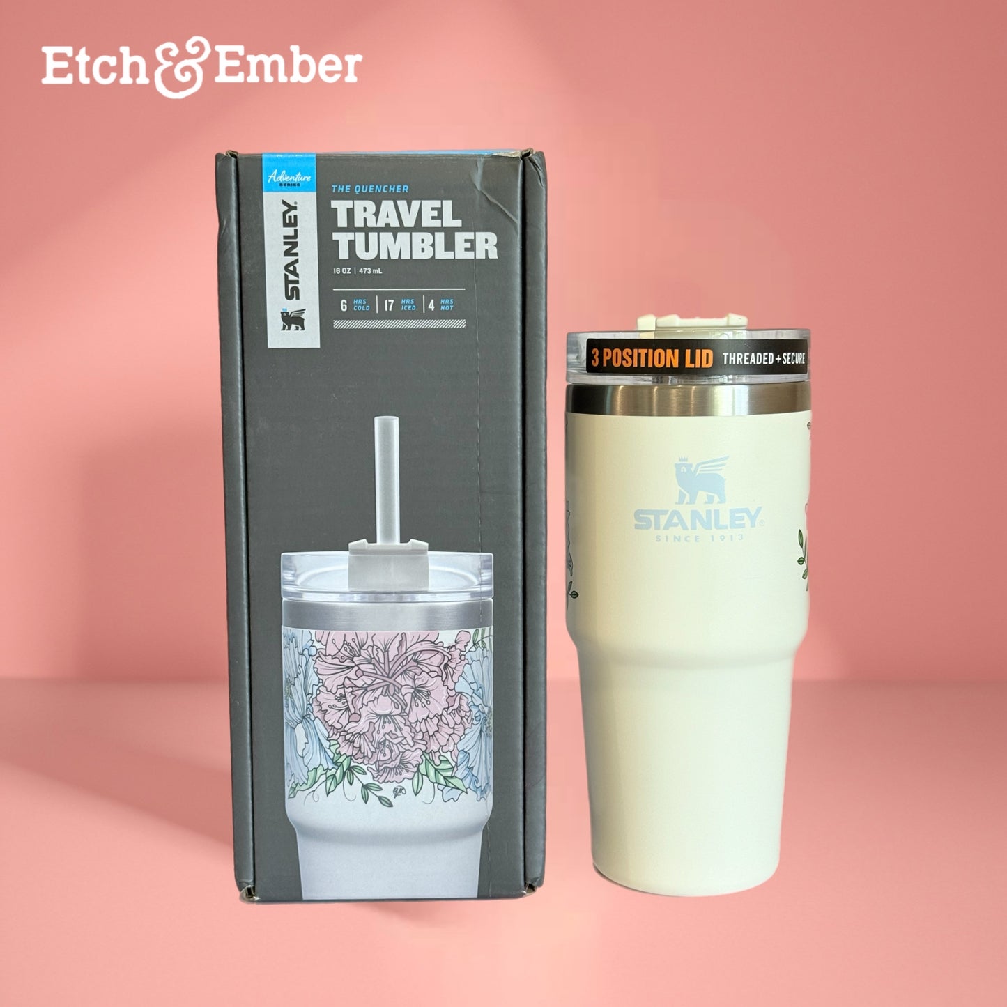 Stanley 16oz Adventure Quencher Tumblers OG Cream Floral Overseas Release