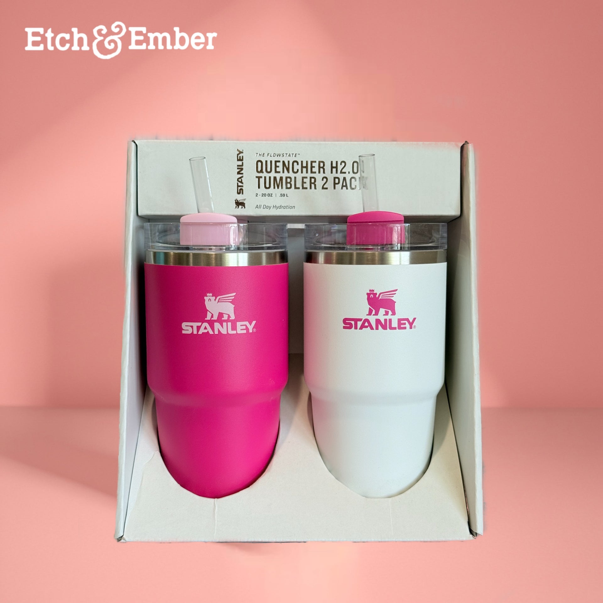 Stanley Cup 2pk 20oz Adventure Quencher Tumblers Pink Vibes/White – Etch  and Ember