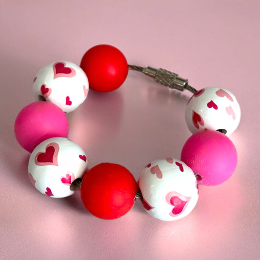 Hearts Pink & Red Handle Bracelet - Tumbler Handle Charm