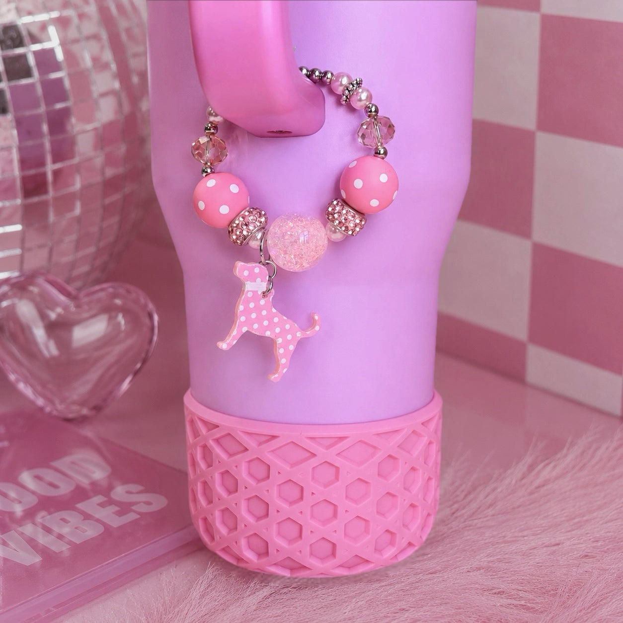 Polka Dot Dog Halo Charm - Tumbler Handle Charm