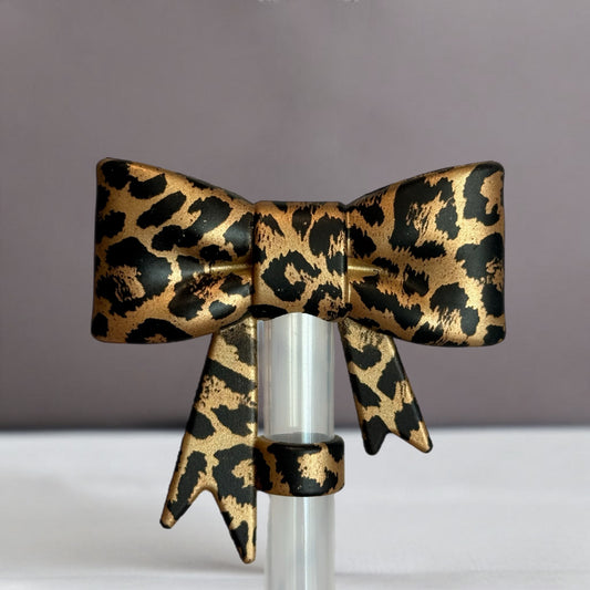 Metallic Leopard 3D Bow Straw Topper