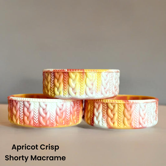 Apricot Crisp macrame shorty silicone tumbler boot – front view