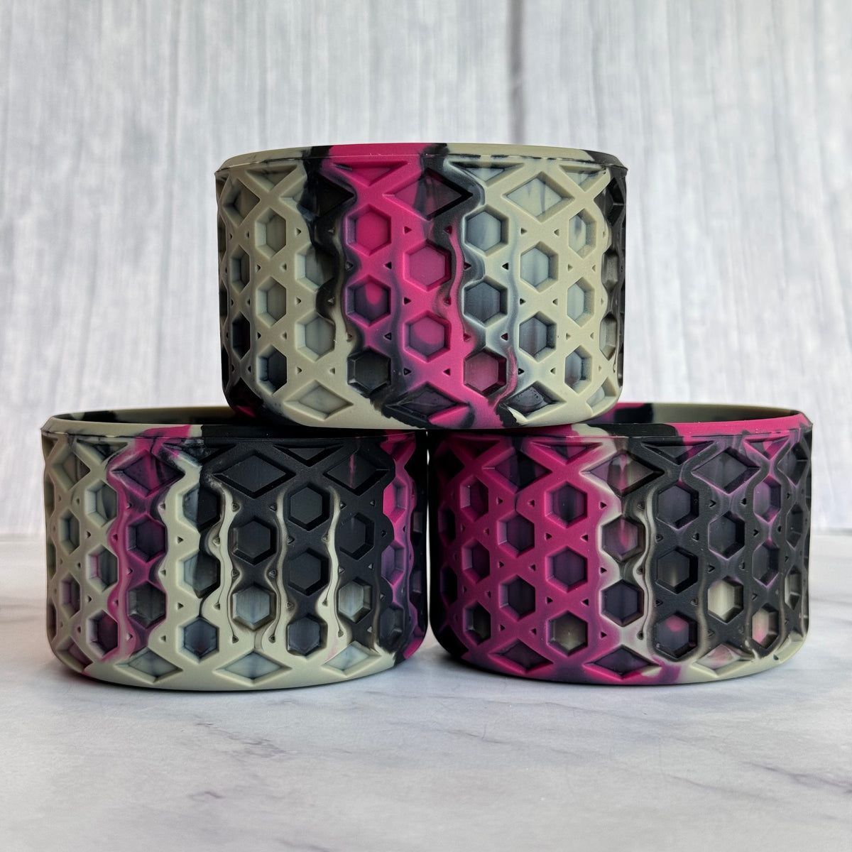 Black Serpent metallic waffle silicone tumbler boot – front view