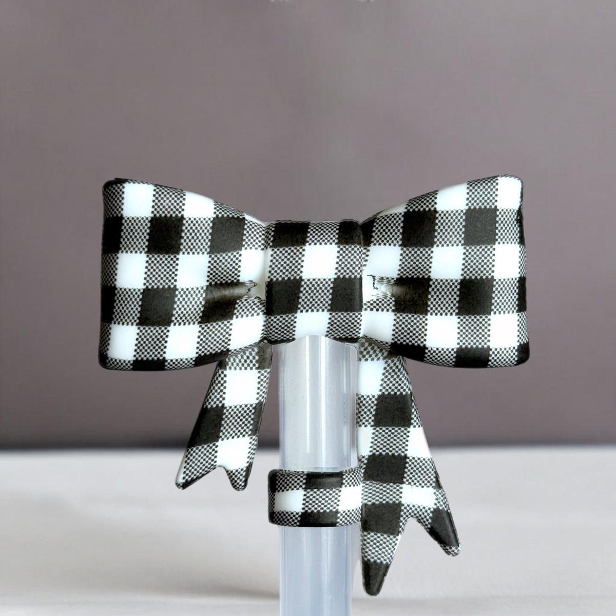 Buffalo Plaid 3D Bow Straw Topper for Stanley