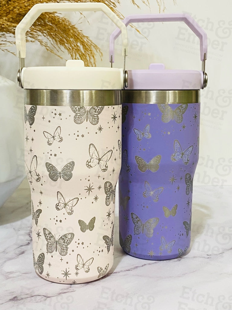 Butterflies Engraved Stanley 20 oz IceFlow Flip Straw Tumbler