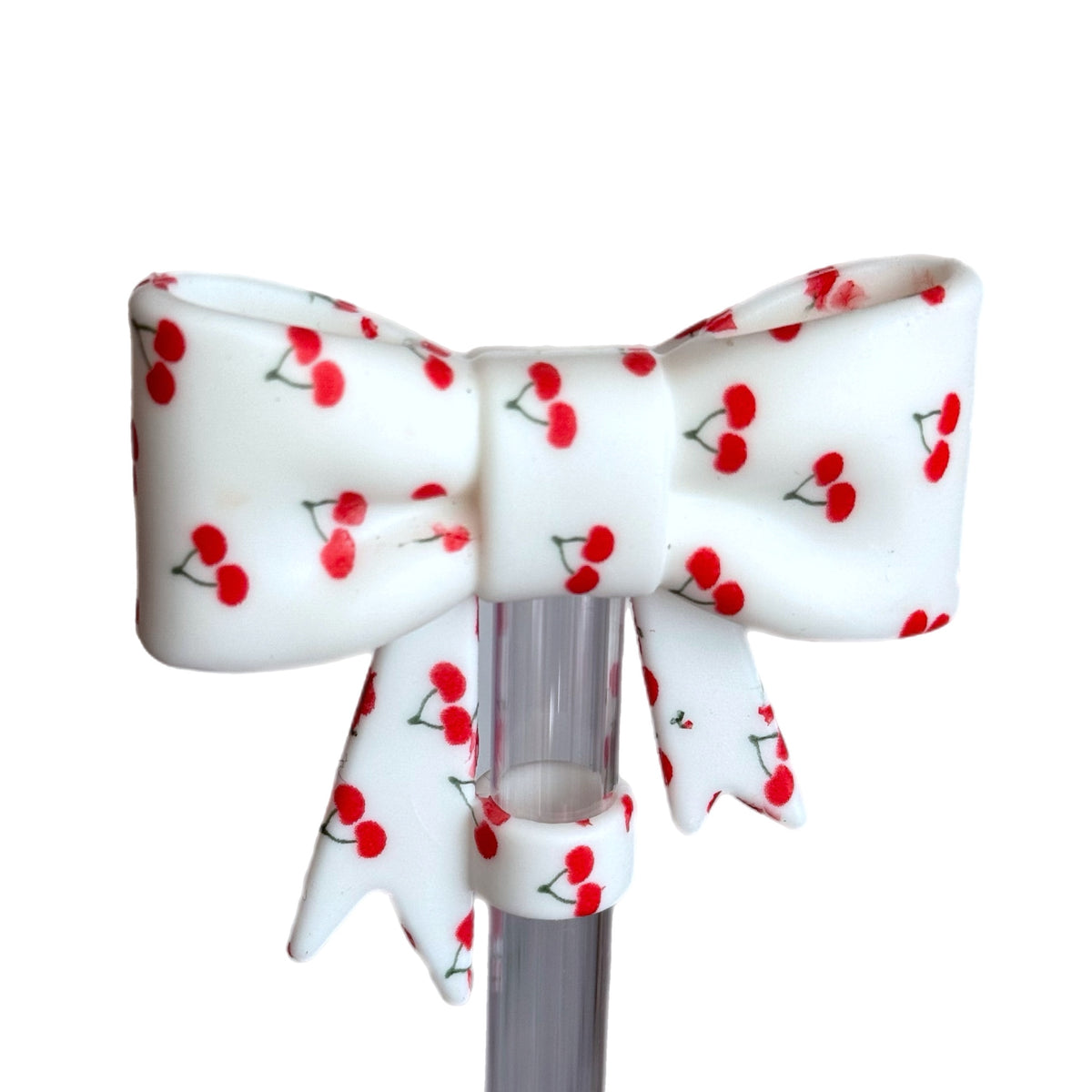 Cherries 3D Bow Straw Topper, view 2, fits Owala FreeSip