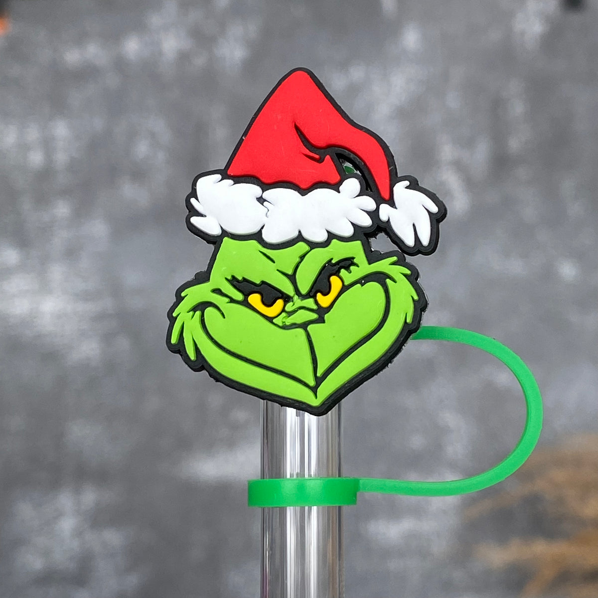 Christmas Green Holiday Grump Straw Topper, view 2, fits Owala FreeSip