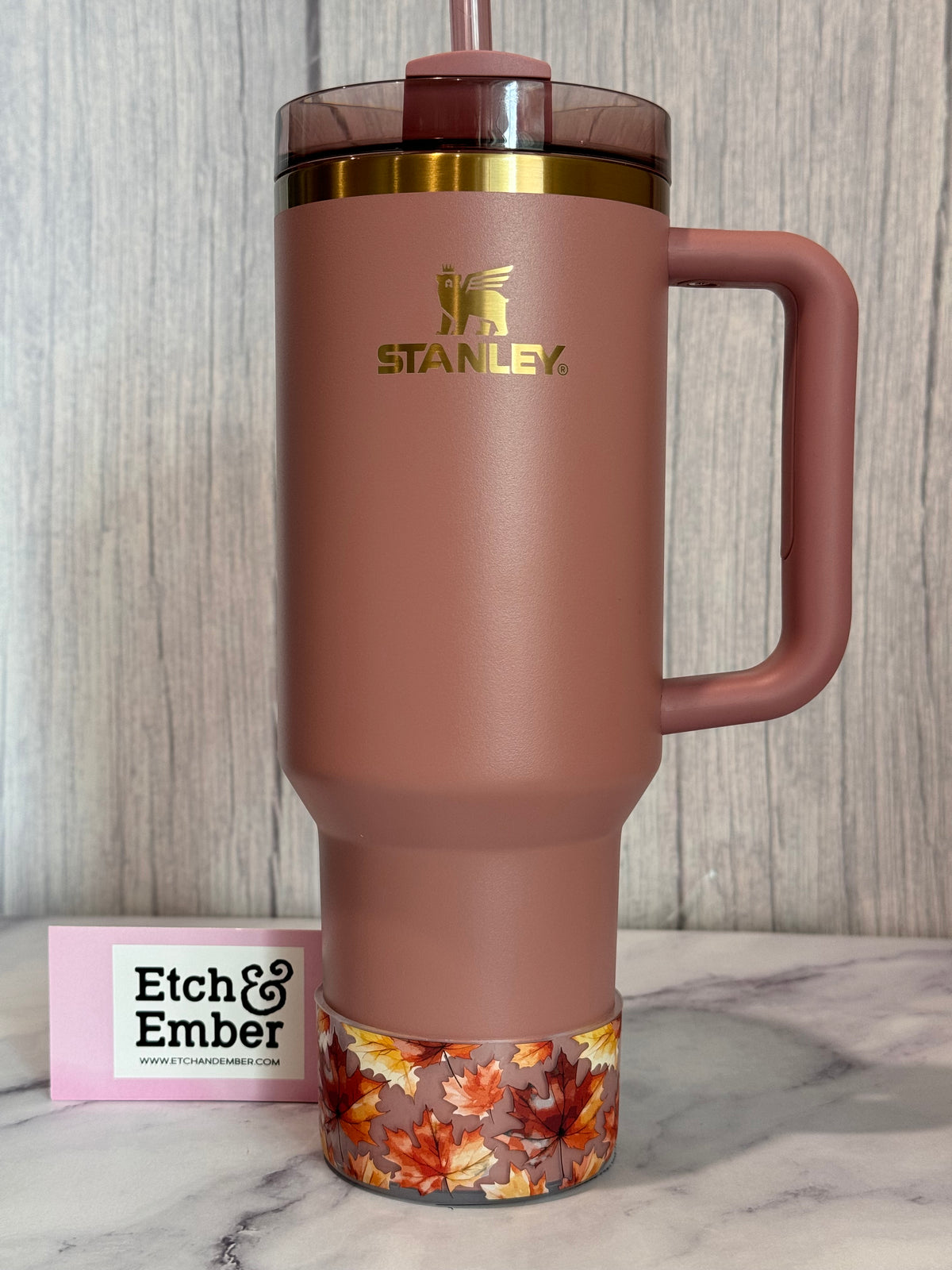 Clear Fall Leaves smooth silicone tumbler boot – view 2
