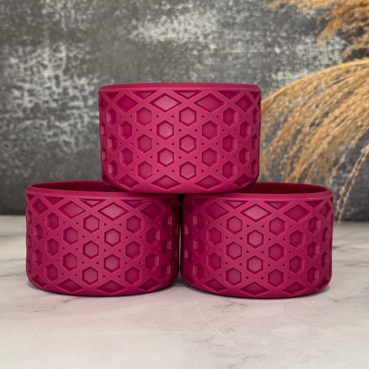 Cranberry matte waffle silicone tumbler boot – front view