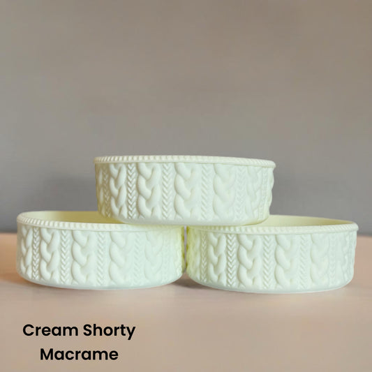 Cream macrame shorty silicone tumbler boot – front view