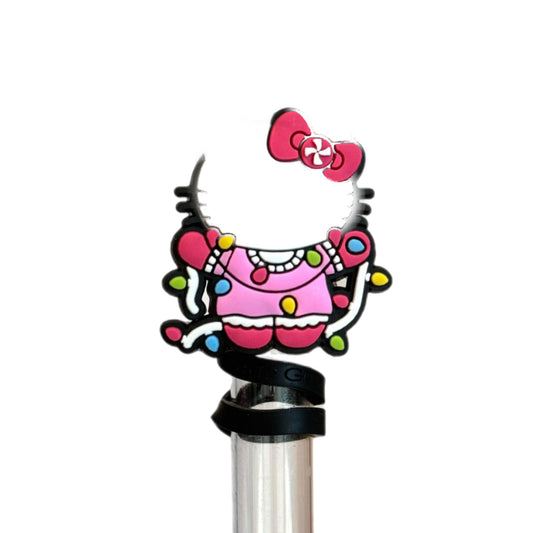 Cute Kitty with Christmas Lights Straw Topper for Stanley