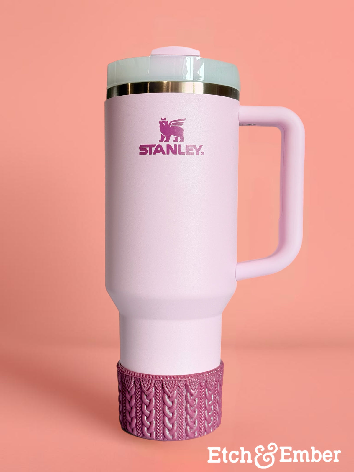 Deep Mauve Shimmer macrame silicone tumbler boot – view 2