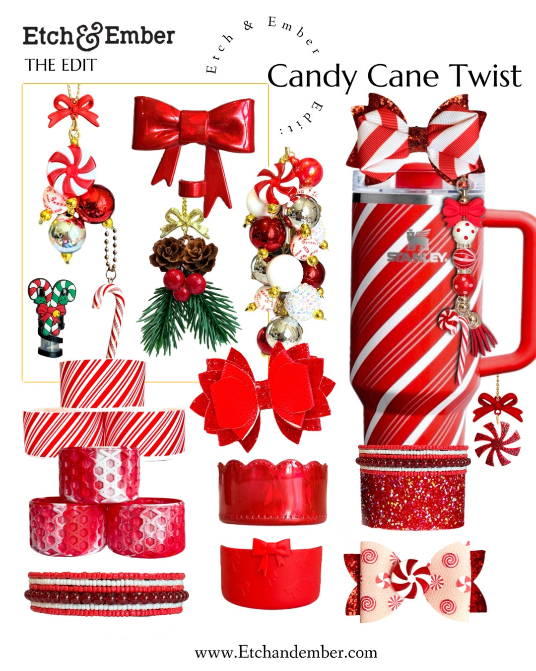 Deluxe Candy Cane Straw Topper, view 2, fits Owala FreeSip
