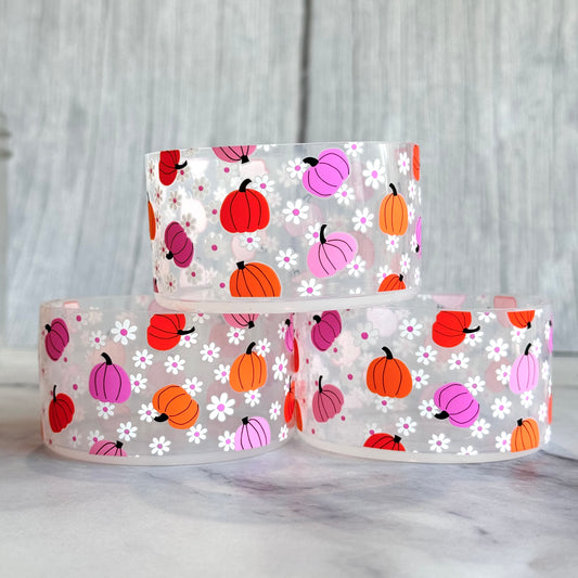 Floral Pink Pumpkins smooth silicone tumbler boot – front view
