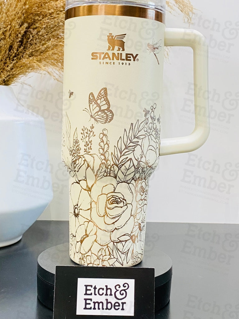 Engraved 40oz Stanley Style Quencher Tumbler Photography, Floral