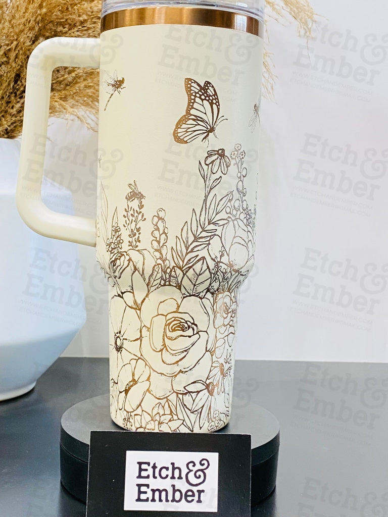 Floral Engraved 40 Oz Tumbler, Etched Tumbler With Handle, Similar