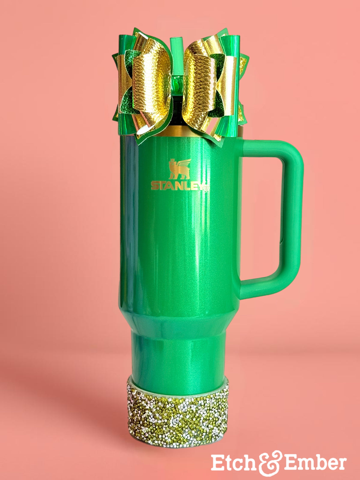 Green & Gold Tumbler Bow, view 2, fits Owala FreeSip