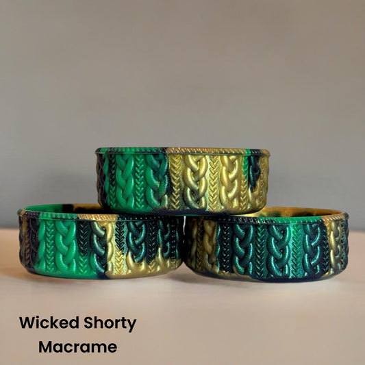 Green Witch macrame shorty silicone tumbler boot – front view