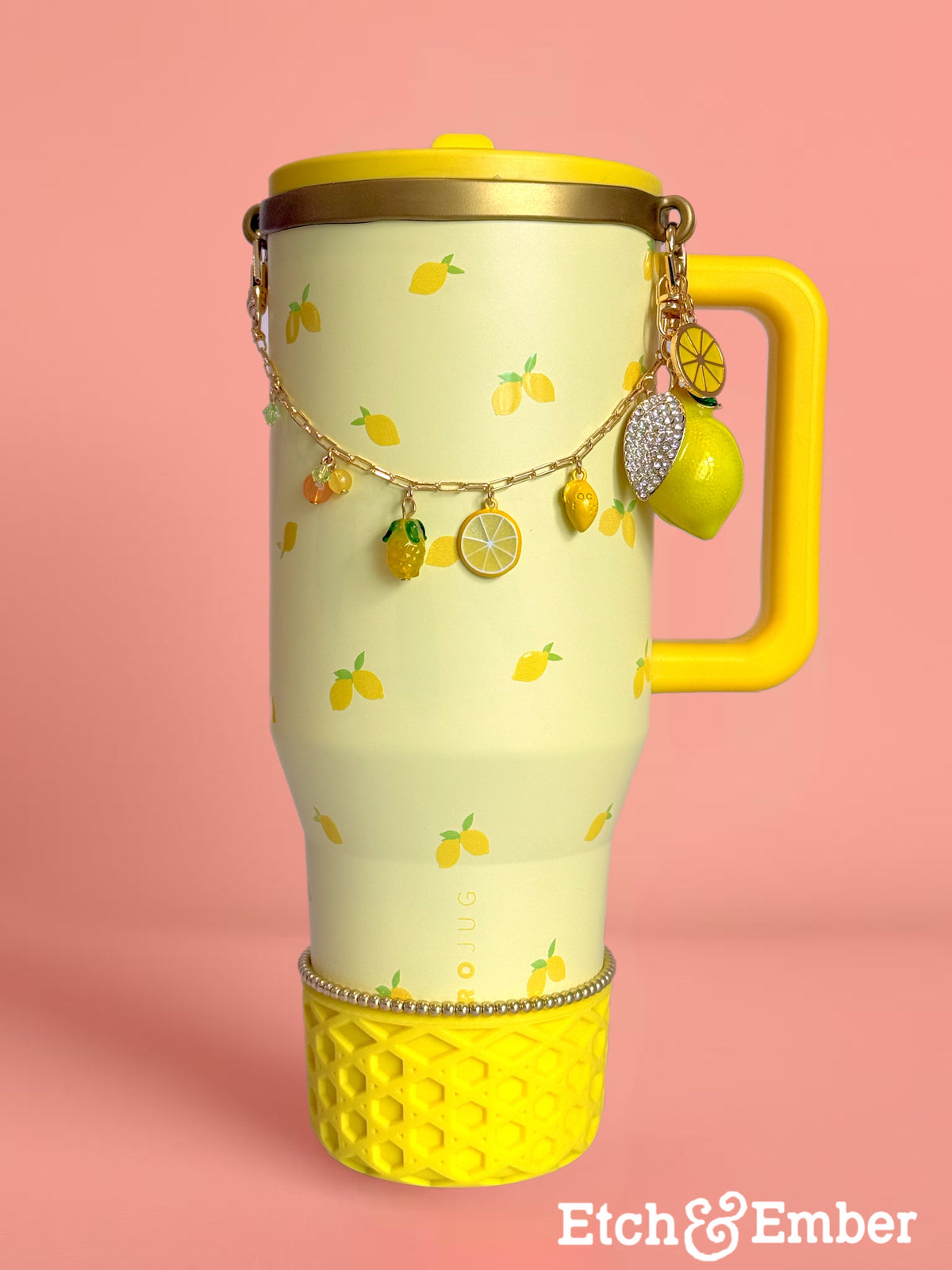 Large Deluxe Metal Lemon Tumbler Handle Charm, view 2, fits Owala FreeSip