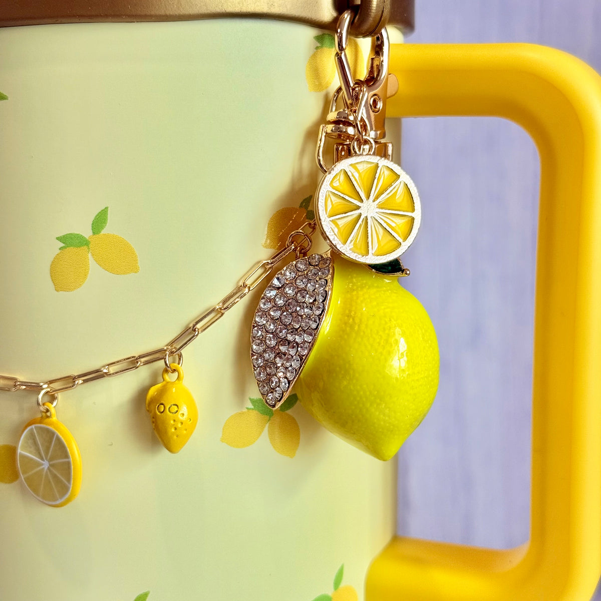 Large Deluxe Metal Lemon Tumbler Handle Charm, view 3, fits BrüMate