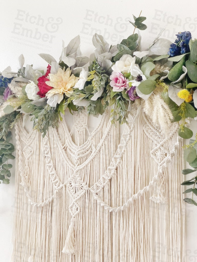 Large Macrame Wall Hanging With Flower Garland
