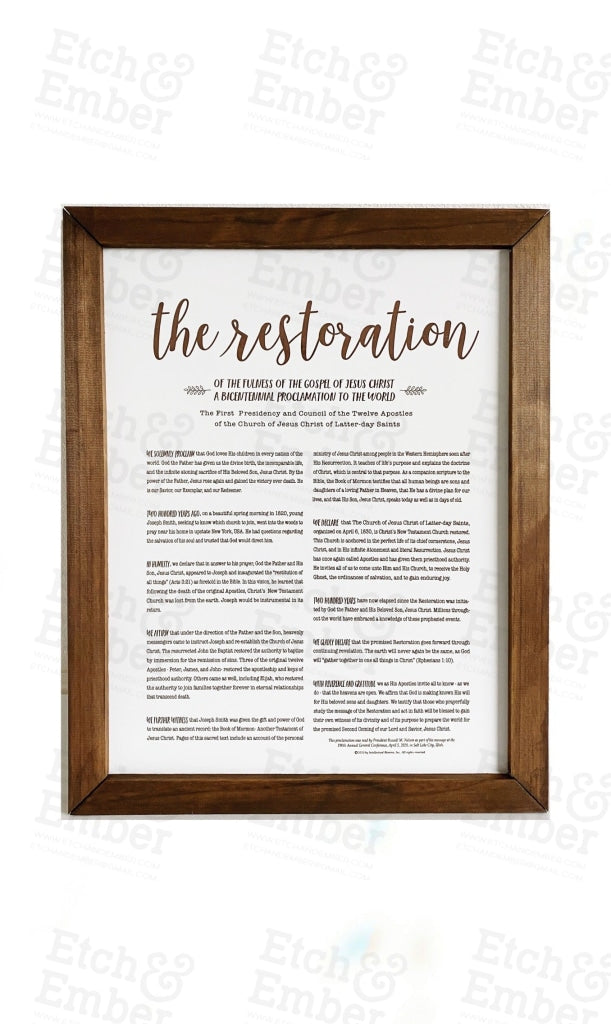 Lds Proclamation Signs - Free Shipping The Restoration / 16 X 20