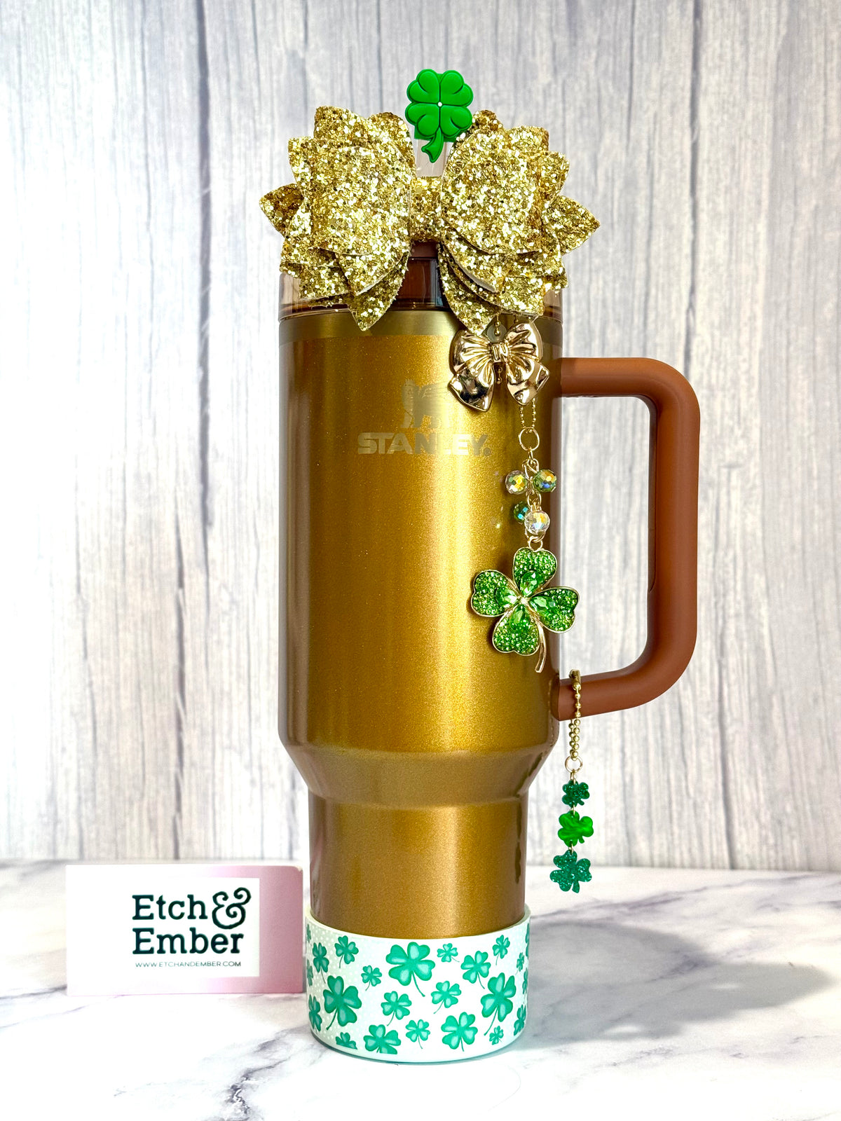 Lucky Clovers Tumbler Handle Charm, view 2, fits Owala FreeSip