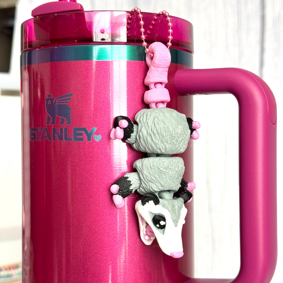 Opossum 3D Deluxe Tumbler Handle Charm, view 2, fits Owala FreeSip