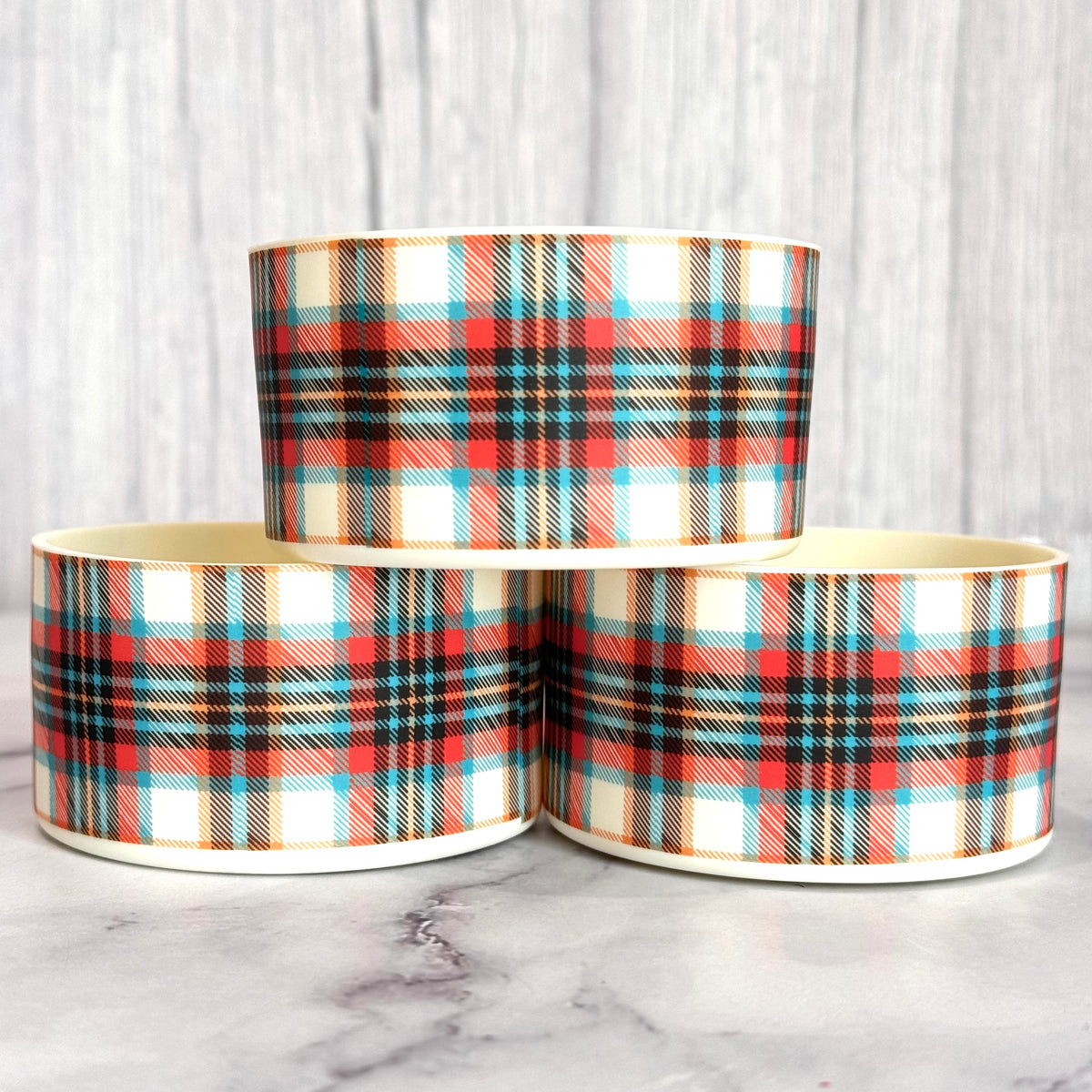 Orange Blue Plaid smooth silicone tumbler boot – front view