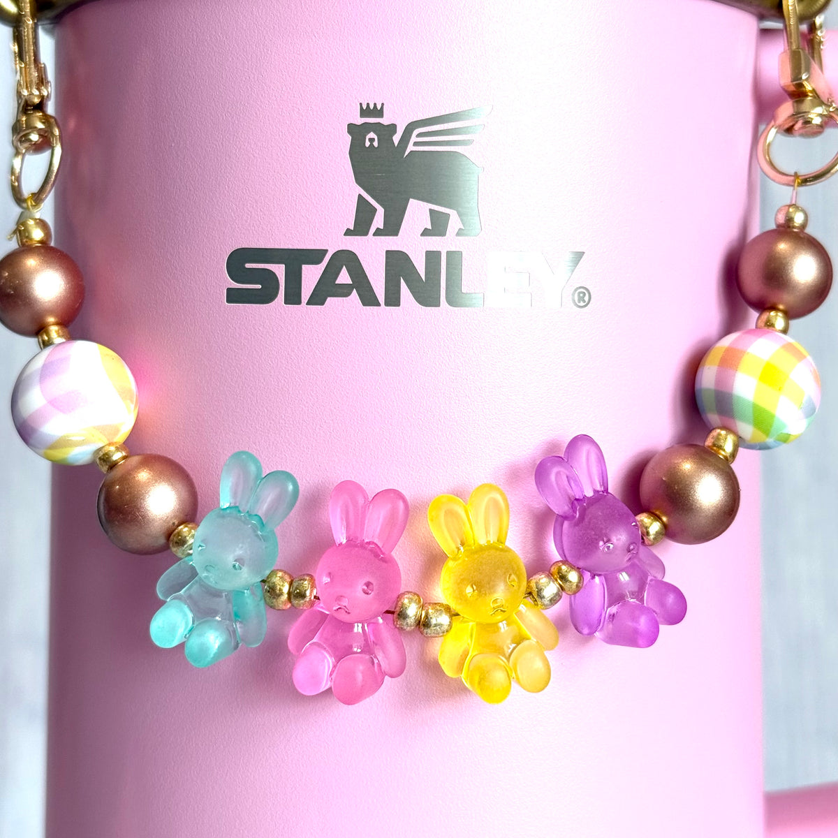 Pastel Marshmallow Bunnies Deluxe Tumbler Charm Necklace, view 3