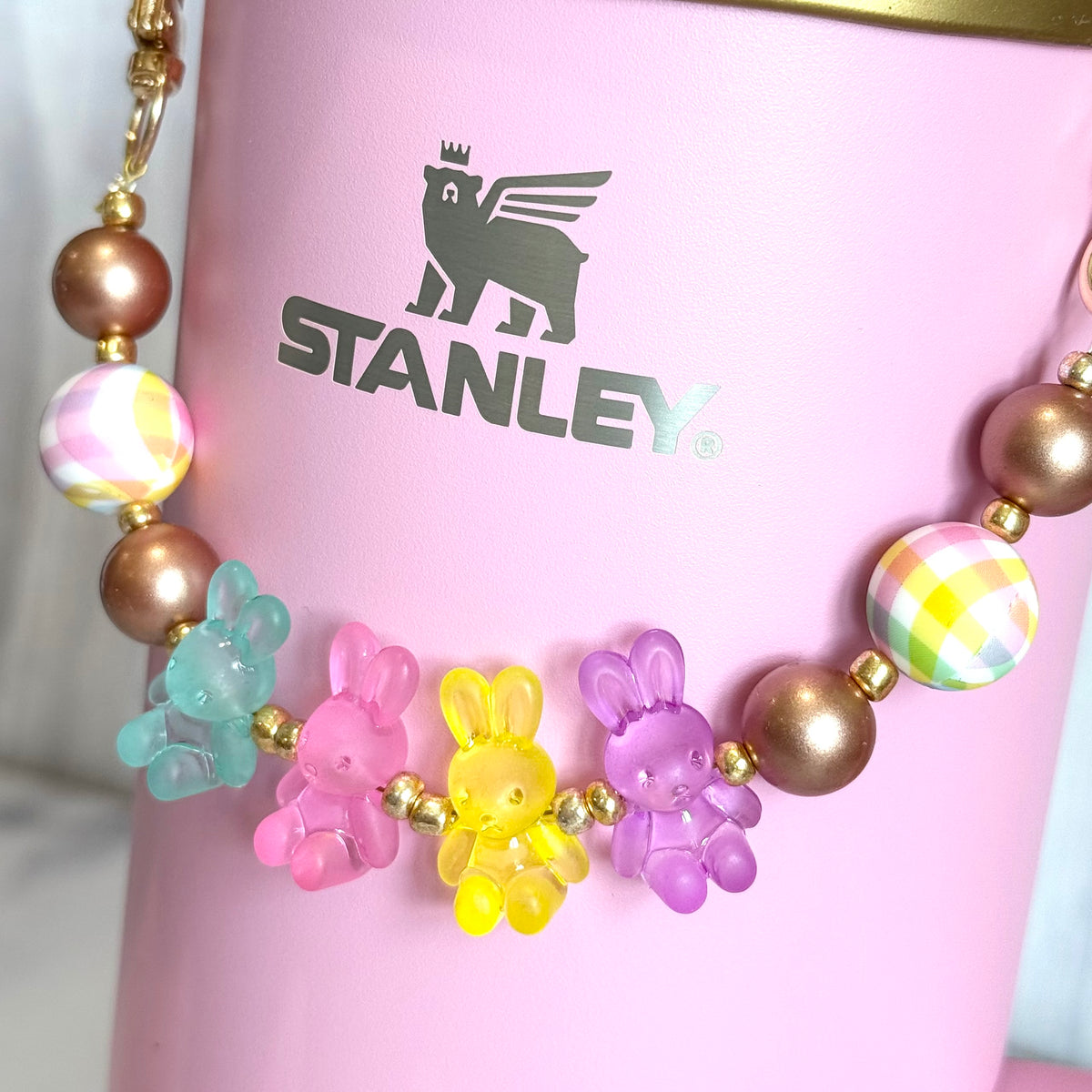 Pastel Marshmallow Bunnies Deluxe Tumbler Charm Necklace, view 4