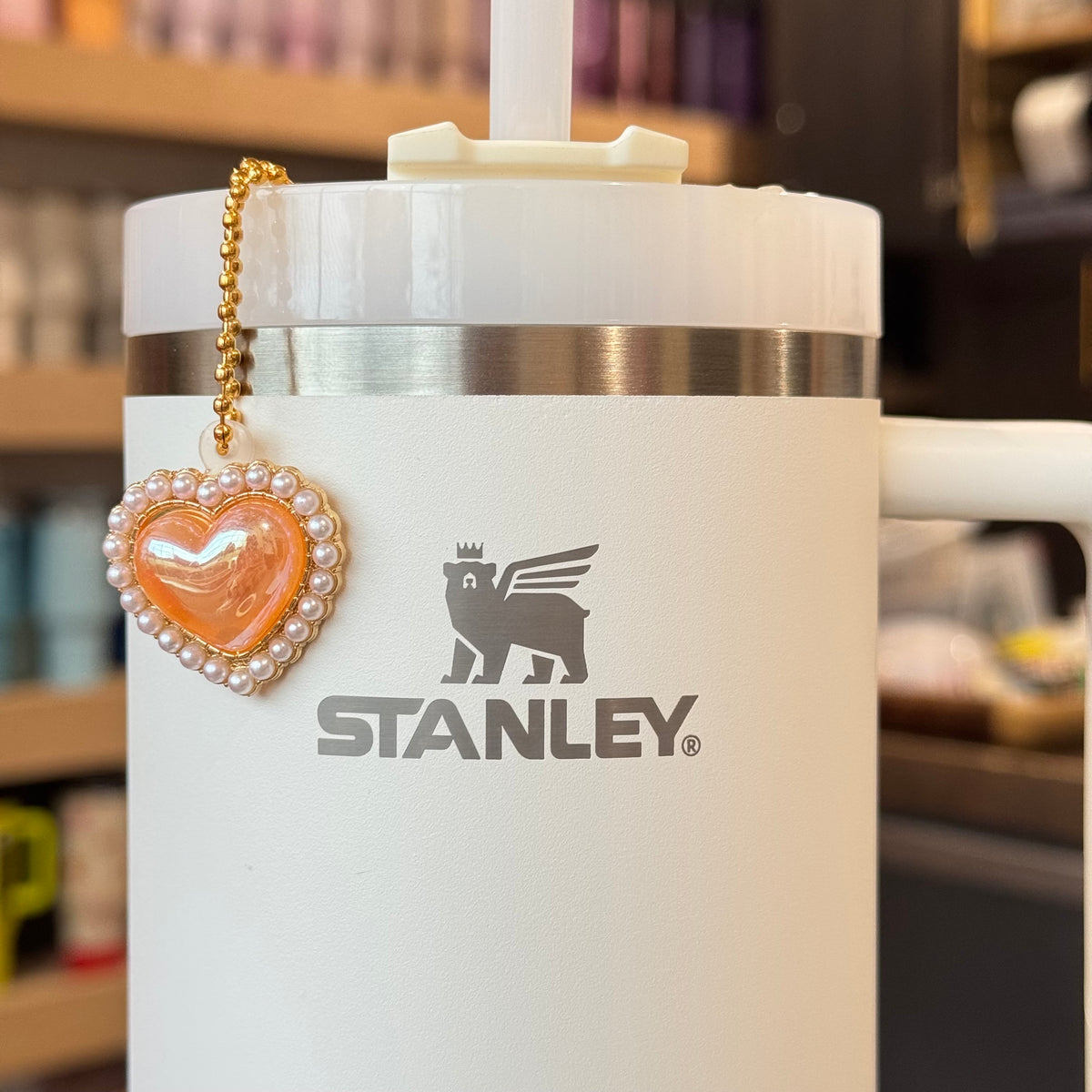 Peach Heart Tumbler Handle Charm, view 2, fits Owala FreeSip