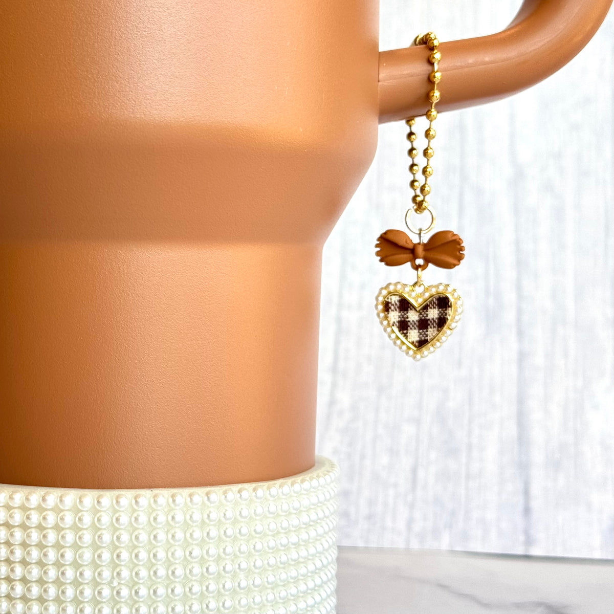 Pearl Heart Plaid Tumbler Handle Charms, view 7, fits Owala FreeSip
