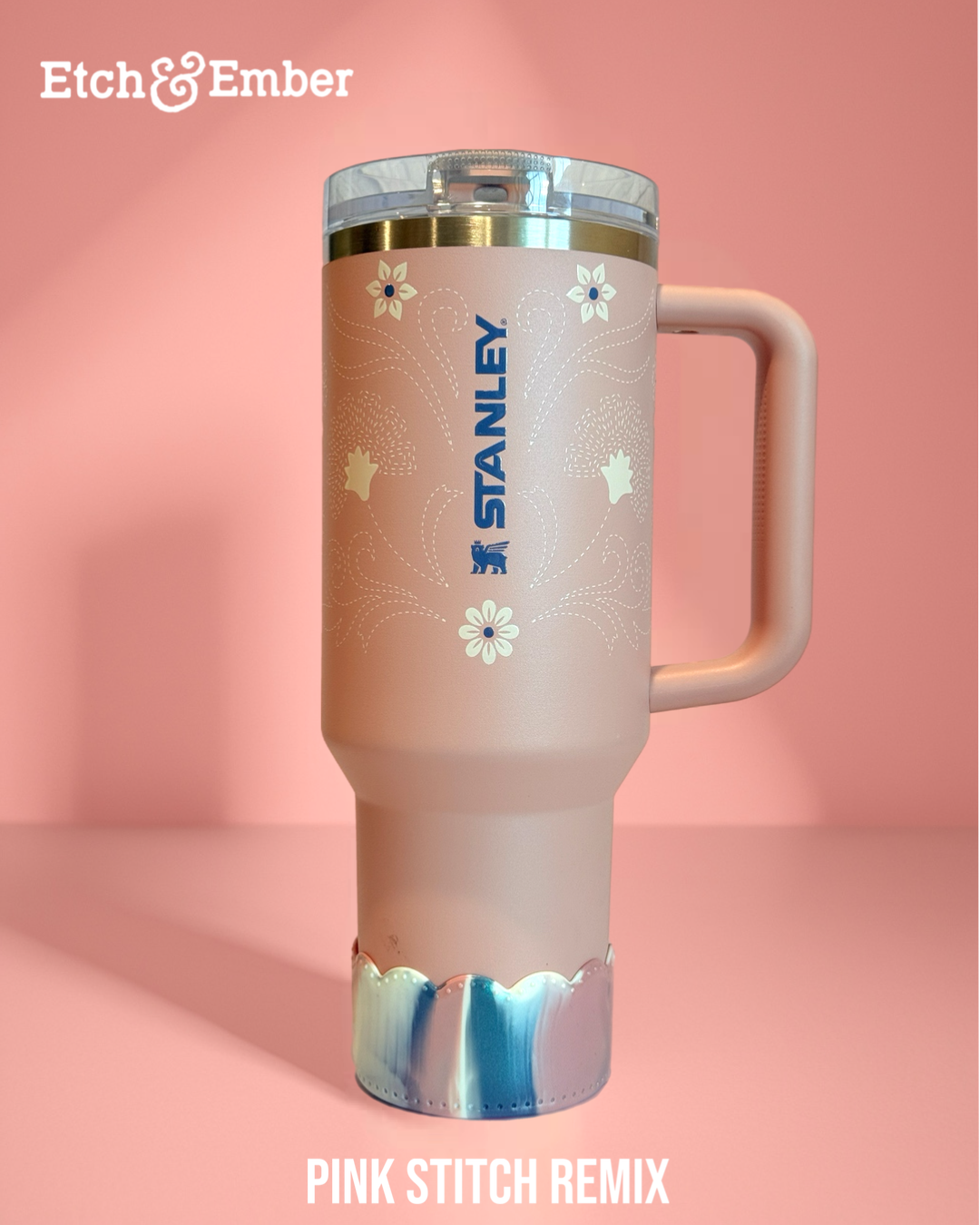 Pink Alien Pup scallop silicone tumbler boot – view 3