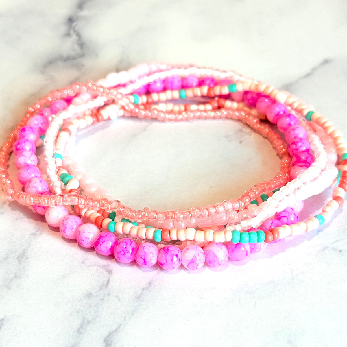 Pink Coral Coast Tumbler Bracelet Stack, view 2, fits Owala FreeSip