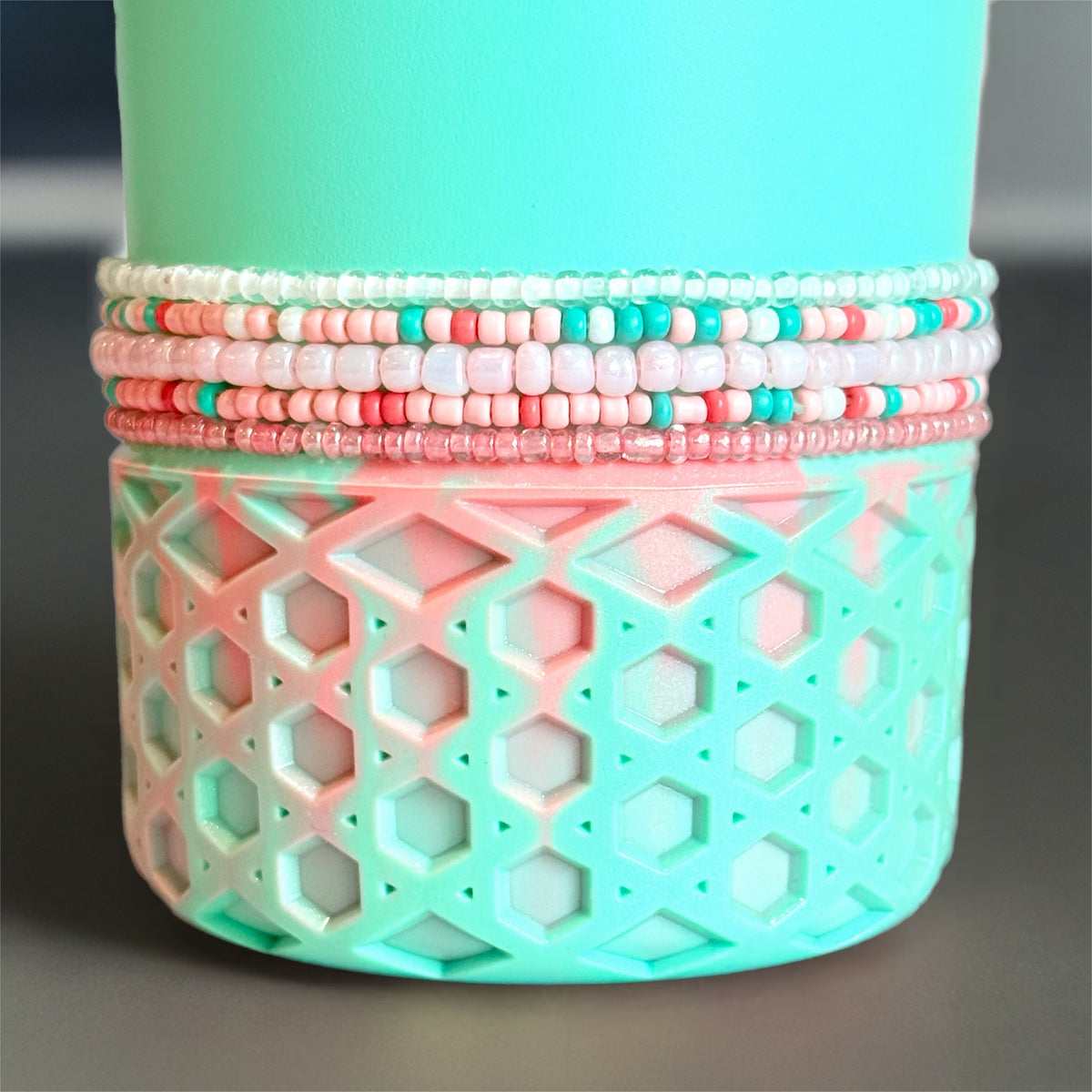 Pink Coral Coast Tumbler Bracelet Stack, view 3, fits BrüMate