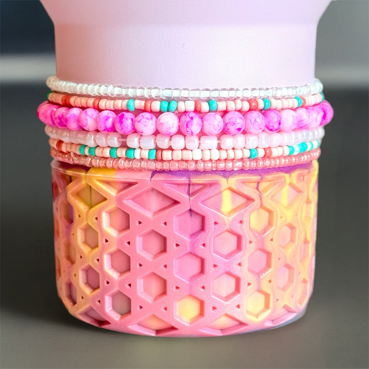 Pink Coral Coast Tumbler Bracelet Stack for Stanley