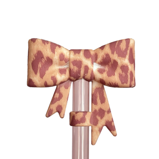 Pink Leopard 3D Bow Straw Topper for Stanley