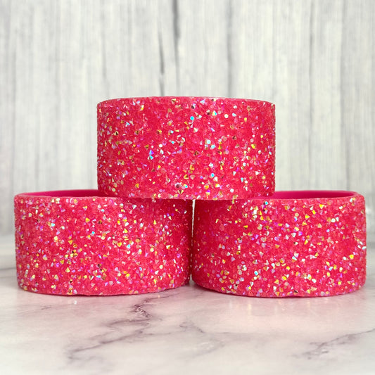 Pink Parade Druzy bling silicone tumbler boot – front view