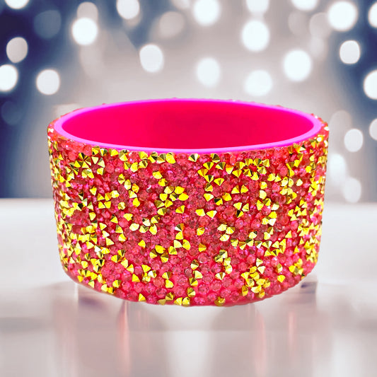 Pink Parade Druzy bling silicone tumbler boot – front view