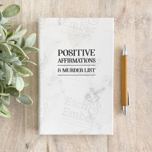 Positive Affimations And Murder List Faux Leather Journal- Free Shipping
