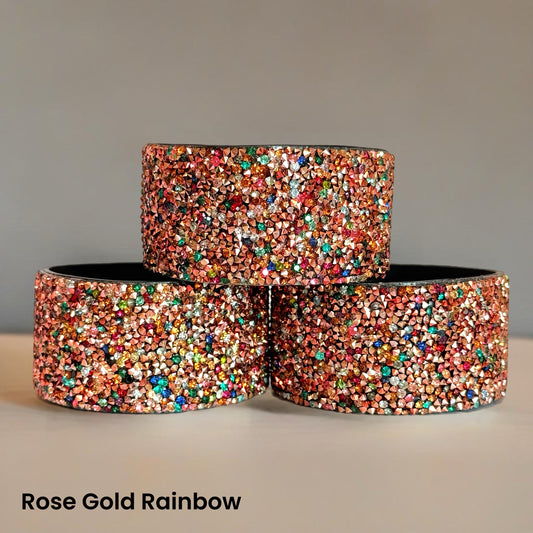 Rose Gold Rainbow Druzy bling silicone tumbler boot – front view