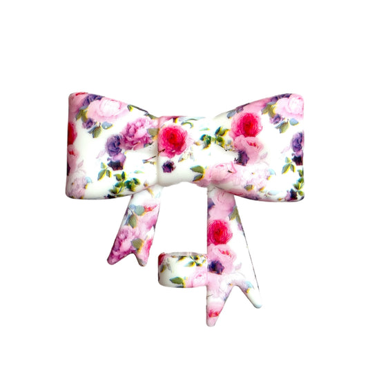 Rosy Floral 3D Bow Straw Topper