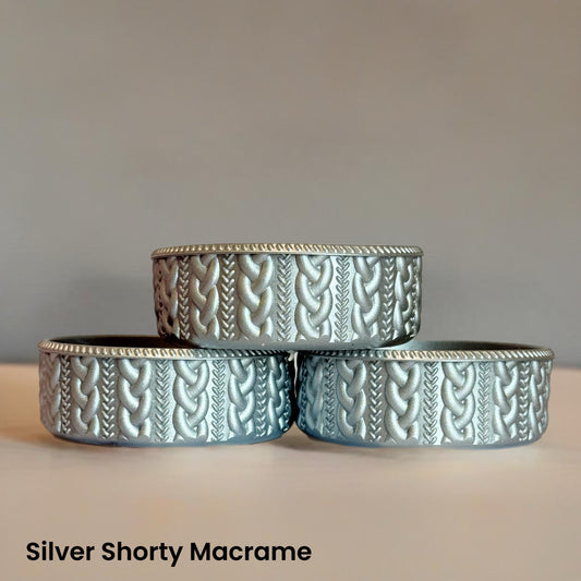 Silver macrame shorty silicone tumbler boot – front view