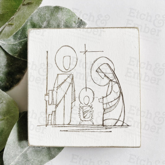 Sketched Nativity Scene 4- Free Shipping Farmhouse Signs