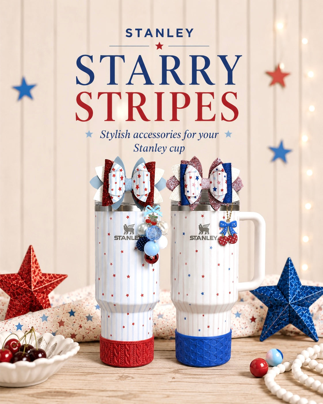 Blue Starry Stripes VersaBow™ Universal Tumbler Bow